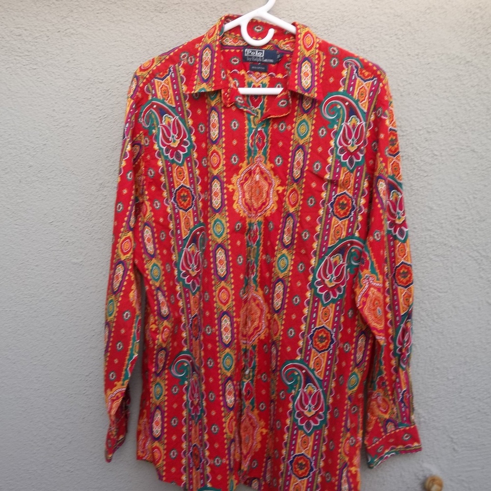 Vintage Casual Button Down Shirt Ralph Lauren Polo Unique Arabesque South West L